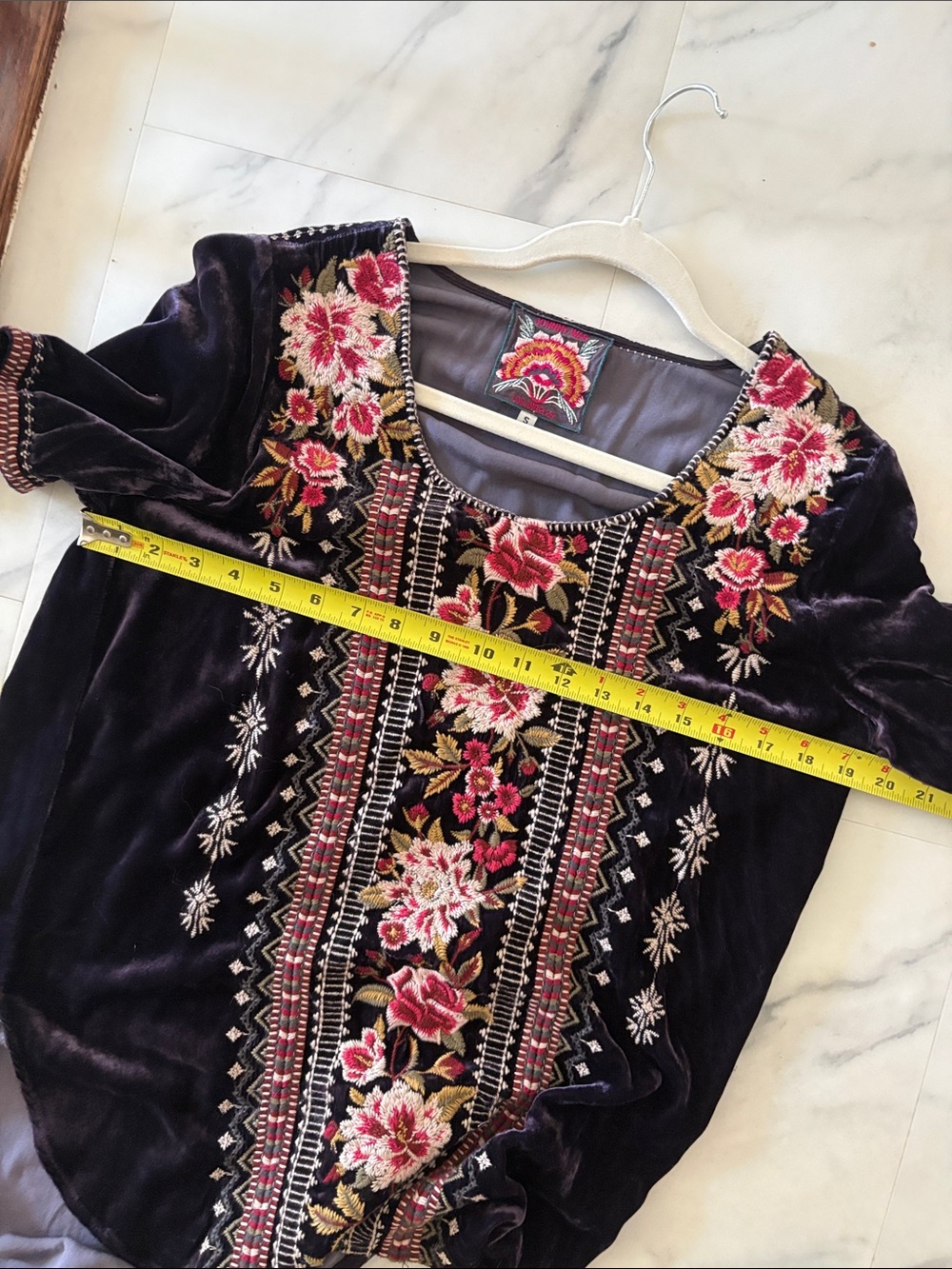 Johnny Was Deep Purple Velvet Floral Embroidered Short Sleeve Tee - Picture 4 of 6
